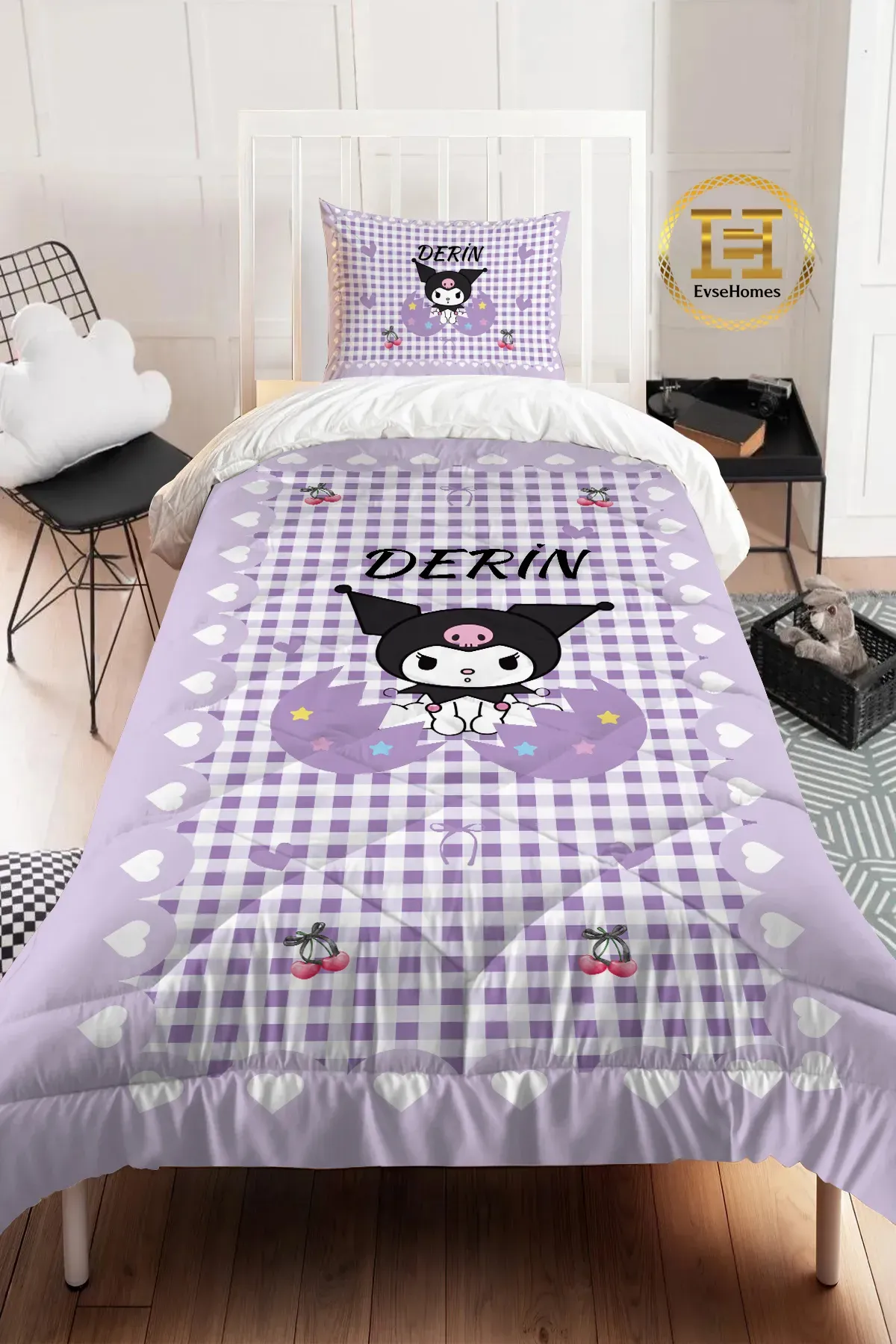 MOR KUROMİ YUMURTA YORGAN SETİ