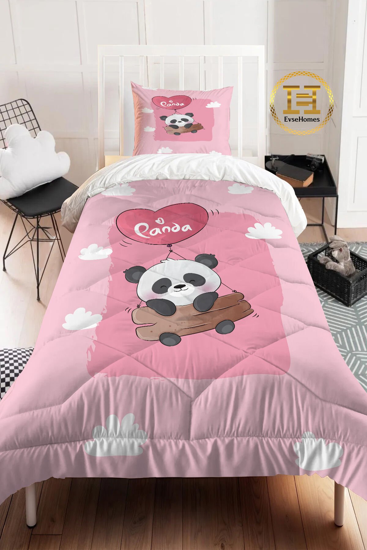 UÇAN SEVİMLİ PANDA PEMBE YORGAN SETİ