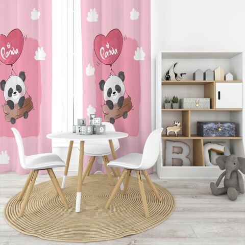 UÇAN PANDA TEK KANAT PEMBE FON PERDE