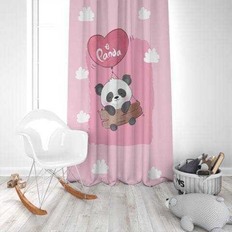 UÇAN PANDA TEK KANAT PEMBE FON PERDE