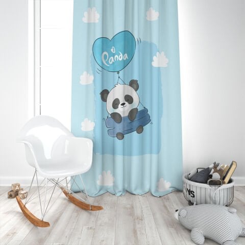 UÇAN PANDA TEK KANAT MAVİ FON PERDE