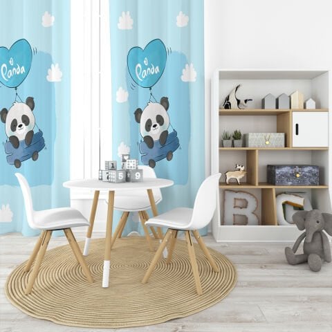 UÇAN PANDA TEK KANAT MAVİ FON PERDE