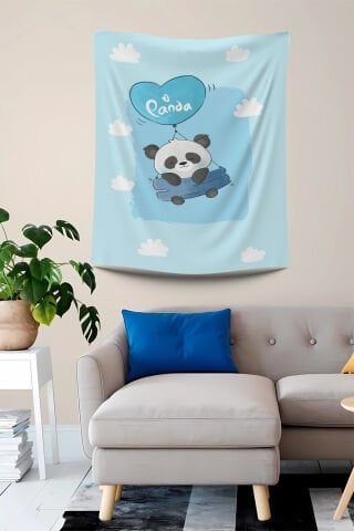UÇAN PANDA MAVİ DUVAR ÖRTÜSÜ
