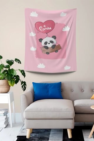 UÇAN PANDA PEMBE DUVAR ÖRTÜSÜ