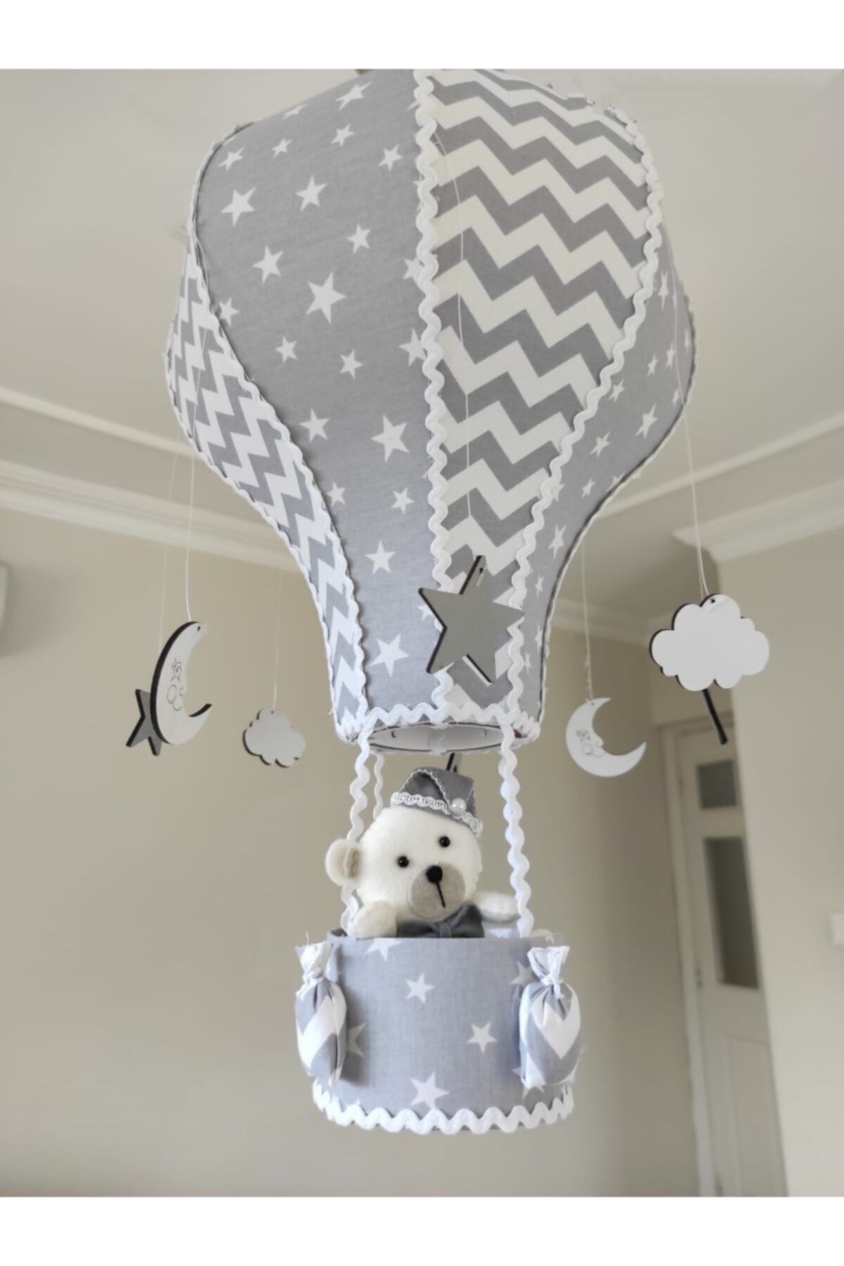 Gri Çizgili Balon Avize