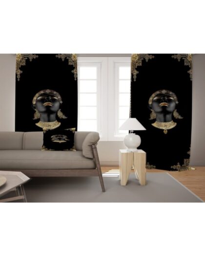 Afrikalı Kadın Altın Salon Fon Perde