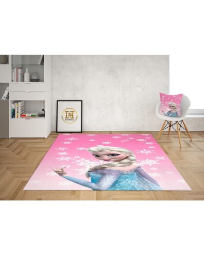 Pembe Elsa Kişiye Özel Dijital Baskı Kalın Taban Halı