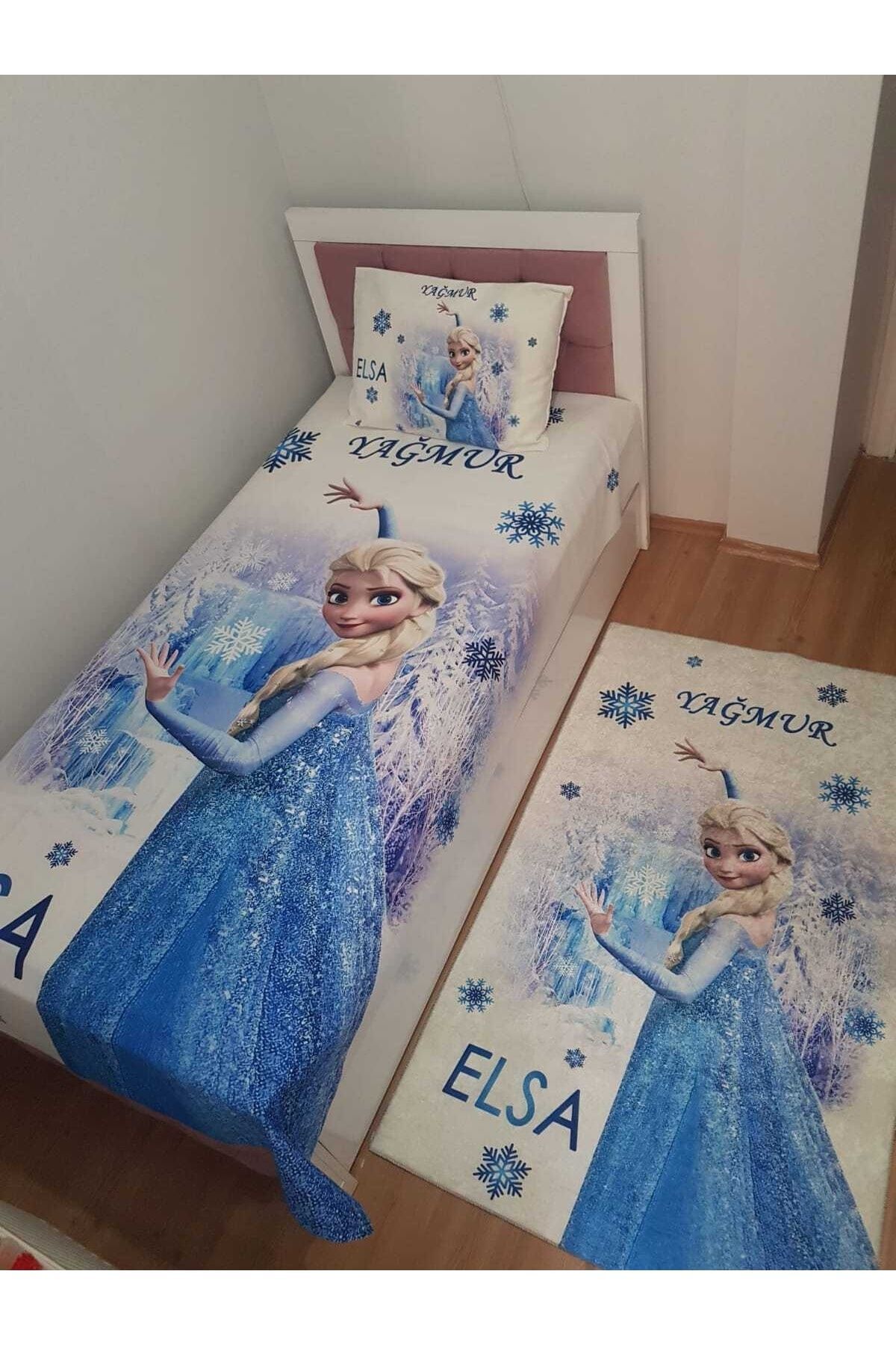 Mavi Elsa Kız Çocuk Odası Takım (fon Perde- Yatak Örtüsü Ve Yastık - Halı ) - Görsel 3