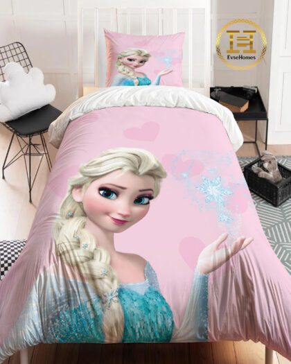 DİJİTAL BASKI PEMBE KALPLİ ELSA NEVRESİM TAKIMI
