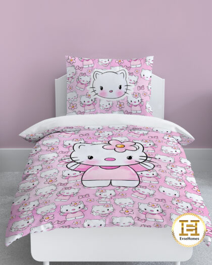 HELLO KITY PEMBE DİJİTAL BASKI NEVRESİM TAKIMI