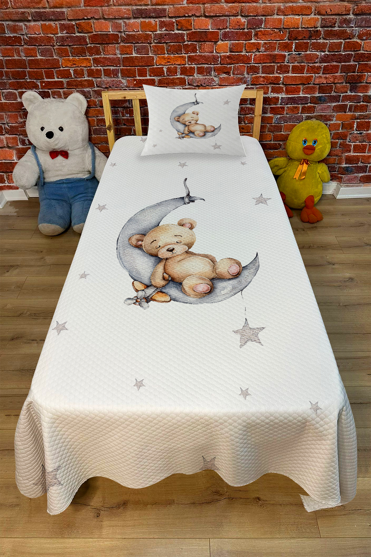 EVSHOMES AYDA UYUYAN AYICIK DİJİTAL BASKI KAPİTONE PİKE TAKIMI