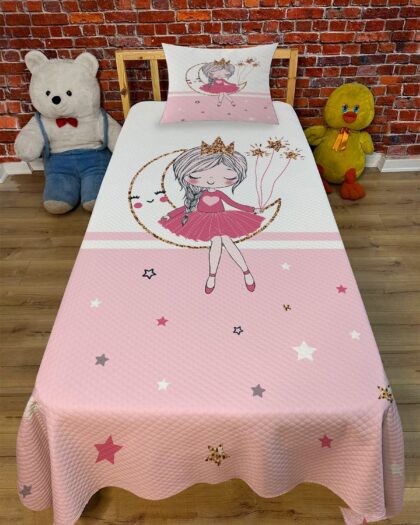 EVSHOMES PEMBE ŞERİT AYDA KIZ DİJİTAL BASKI KAPİTONE PİKE TAKIMI