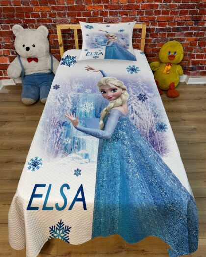 EVSHOMES MAVİ ELSA DİJİTAL BASKI KAPİTONE PİKE TAKIMI