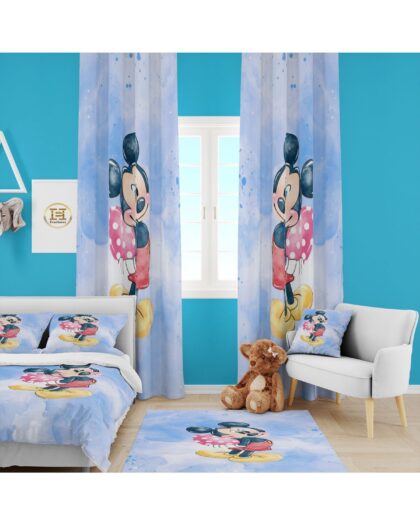 MİNİ VEYA MICKEY ÇOCUK ODASI TAKIM (FON PERDE- YATAK ÖRTÜSÜ VE YASTIK - HALI )