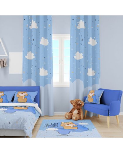 SEVİMLİ KÖPEK ÇOCUK ODASI TAKIM (FON PERDE- YATAK ÖRTÜSÜ VE YASTIK - HALI )