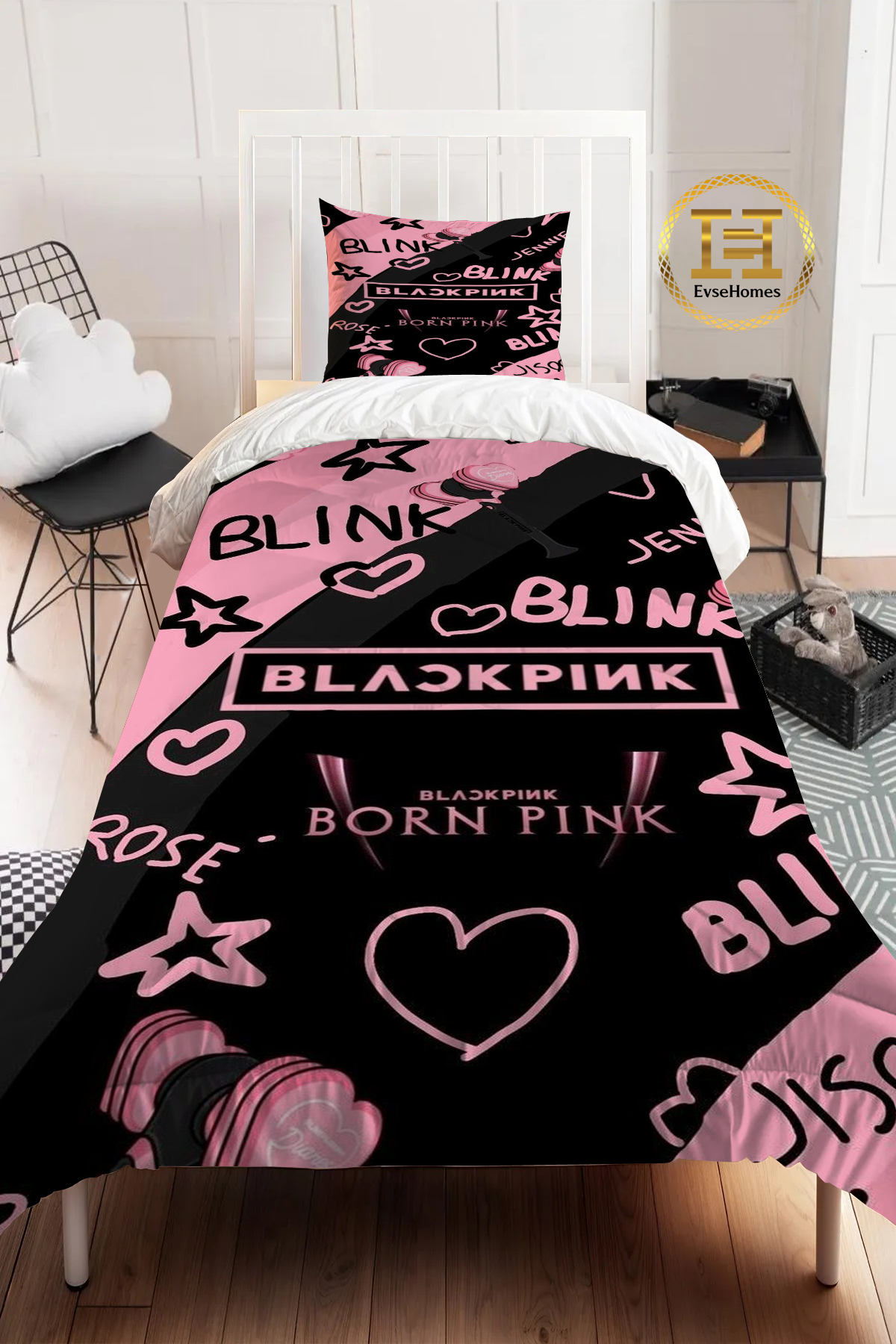BLACK PINK YORGAN SETİ ( YORGAN - YASTIK KILIFI )