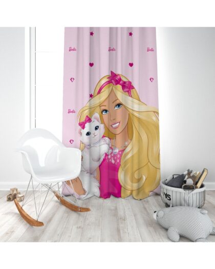 Pembe Barbie Çocuk Odası Tek Kanat Fon Perde